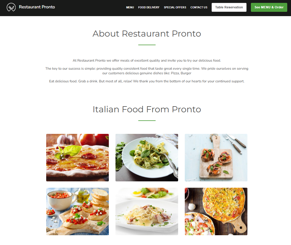 one-page restaurant websites