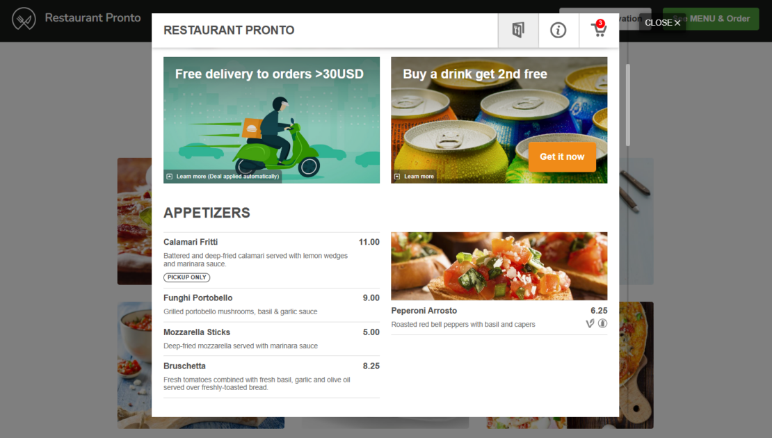 single page food website template